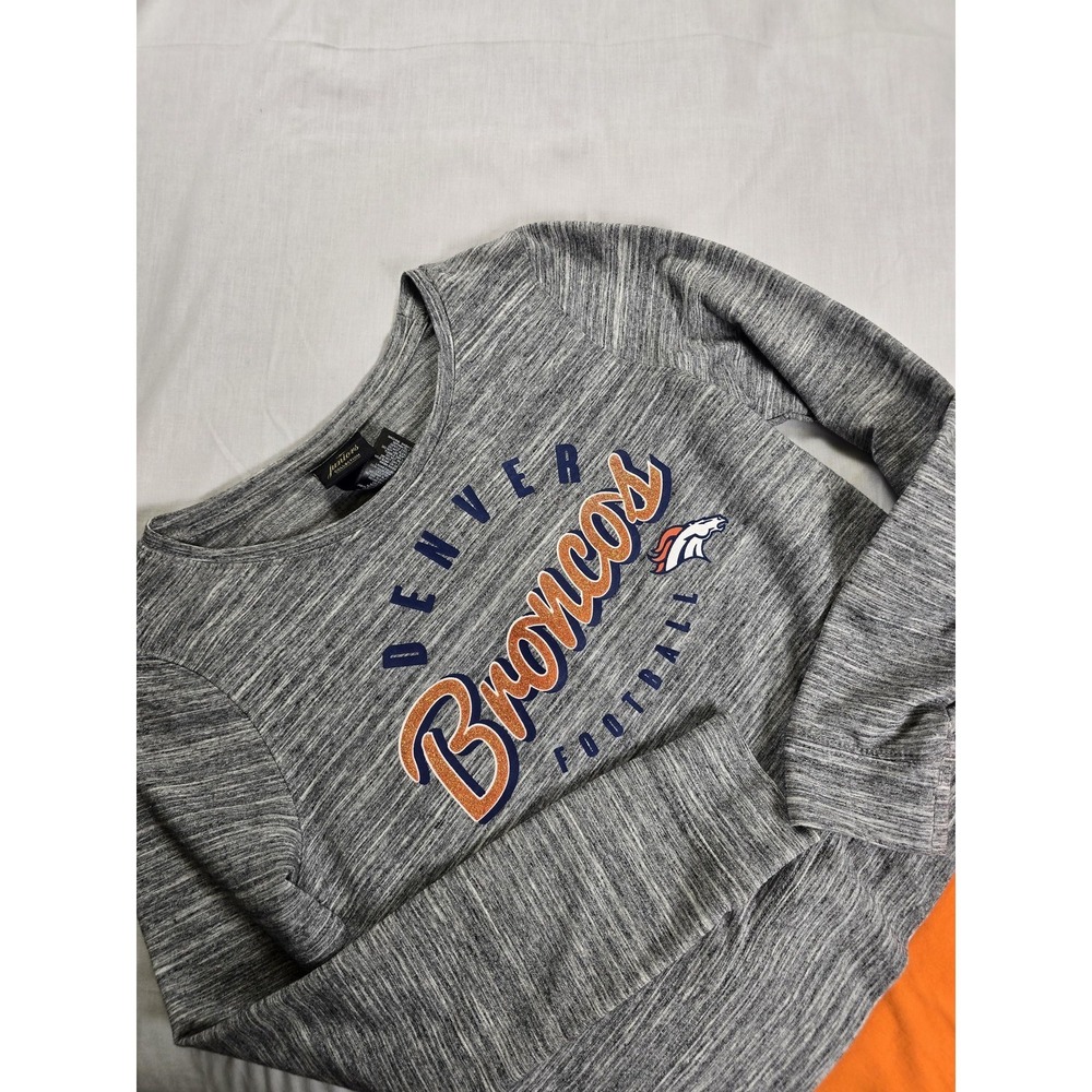 Denver Broncos Shirt Juniors Medium Gray Orange NFL Football‎ Long Sleeve